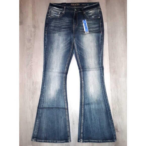 Grace in LA Easy Fit Wide Leg Flared Jeans Size 30 Denim Flares Bell Bottoms - Picture 1 of 8